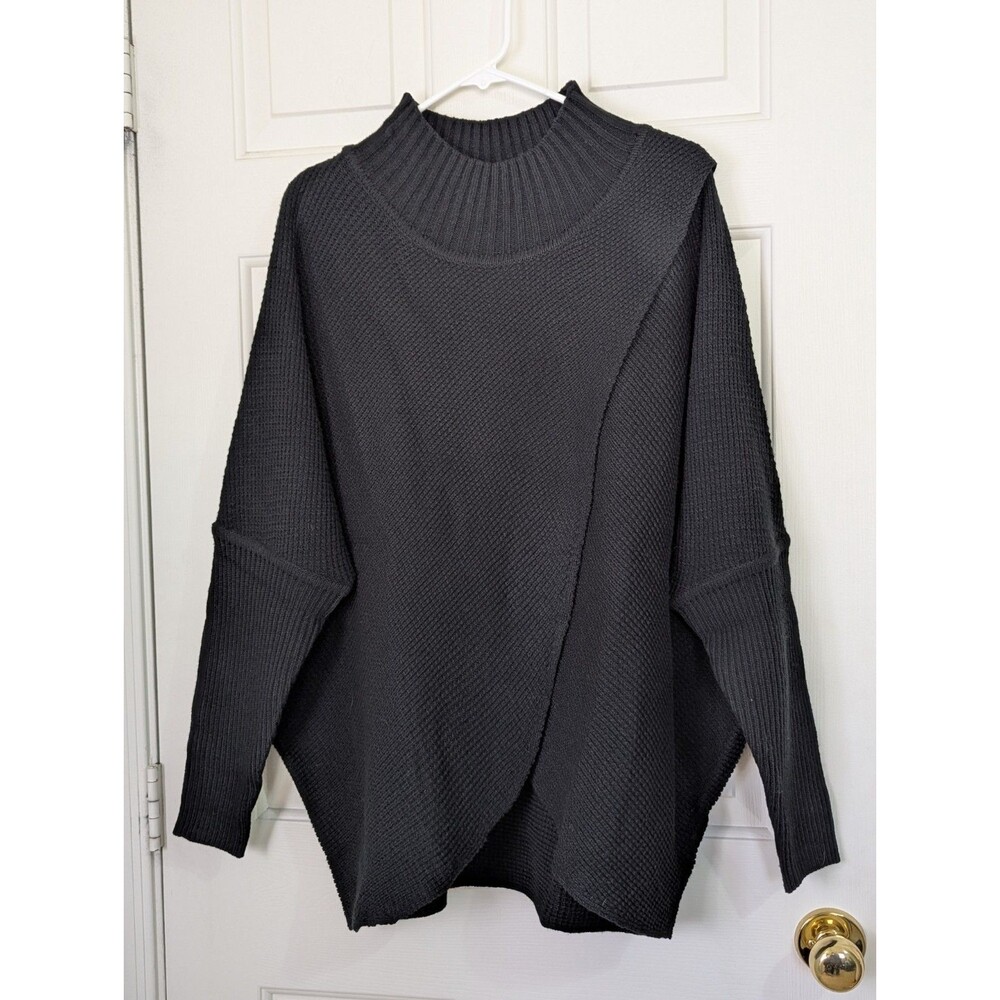 Truth + Style Poncho Oversized Sweater Womens Medium Black Cable Knit Mock Neck